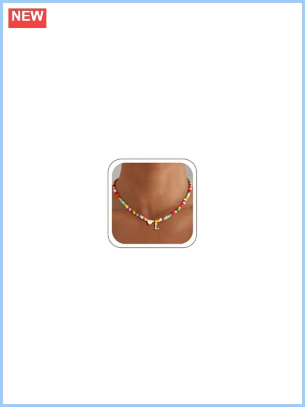 14K Gold Plated Initial Necklace with Colorful Beaded Heart Pendant, Adjustable